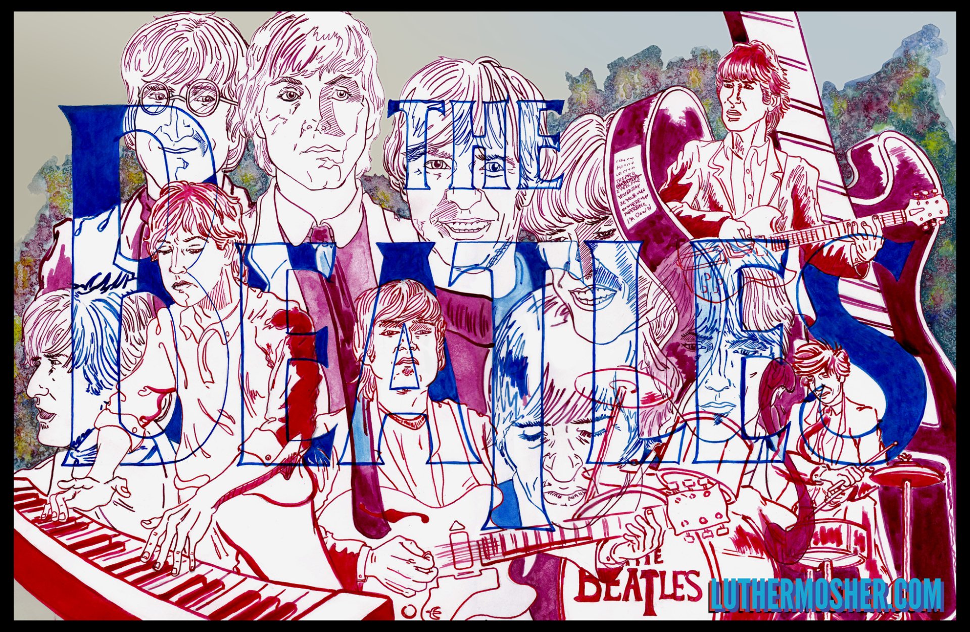 The Beatles Colored Ink Papel De Parede Hd Plano De Fundo