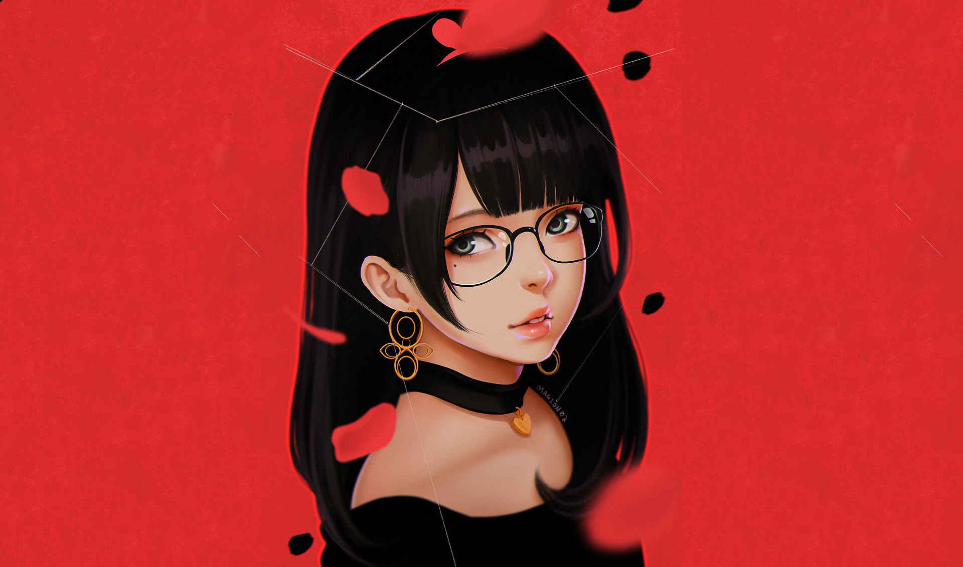 Anime Girl Black Hair Glasses