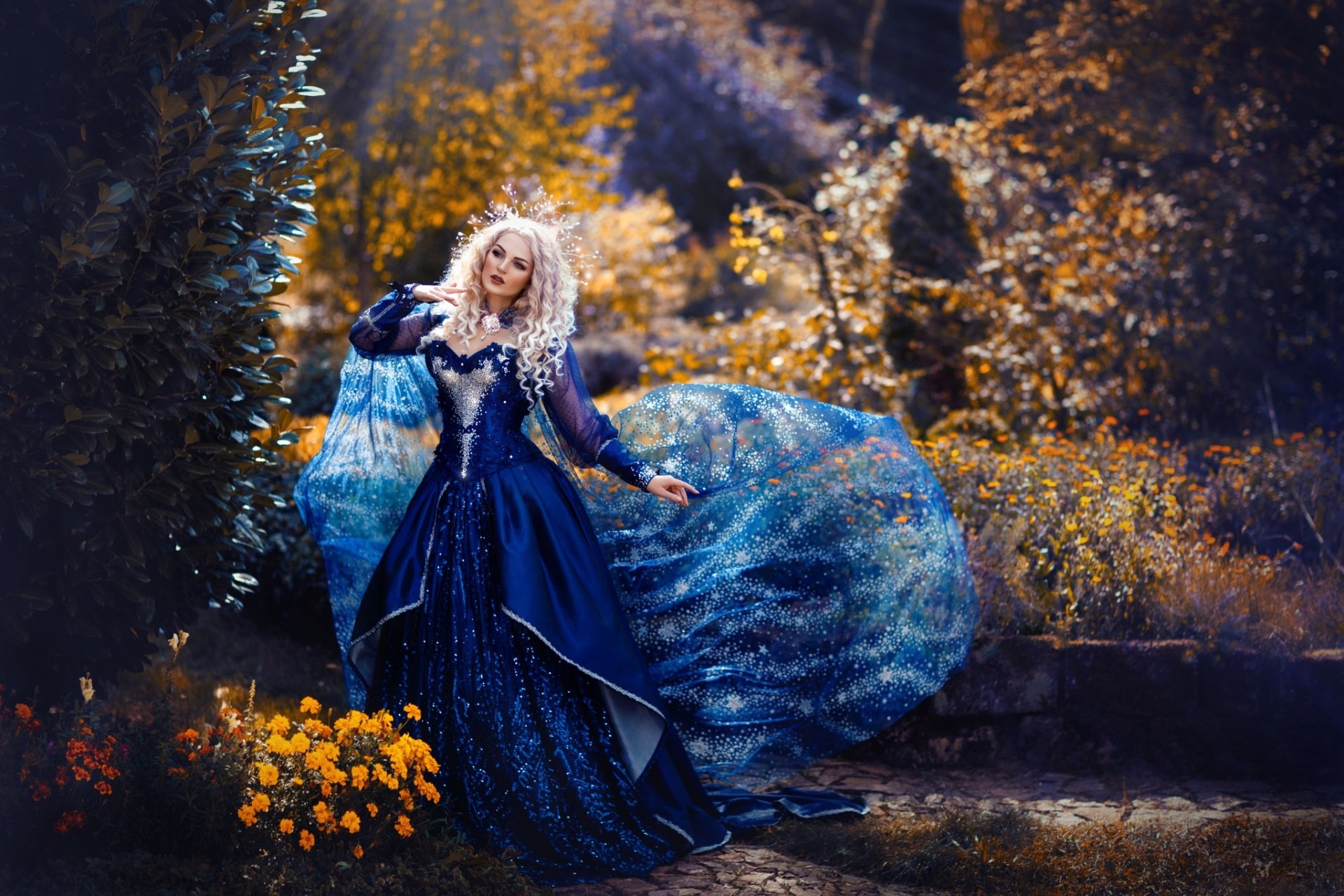 Download Blonde Blue Dress Woman Model HD Wallpaper by Melanie Dietze