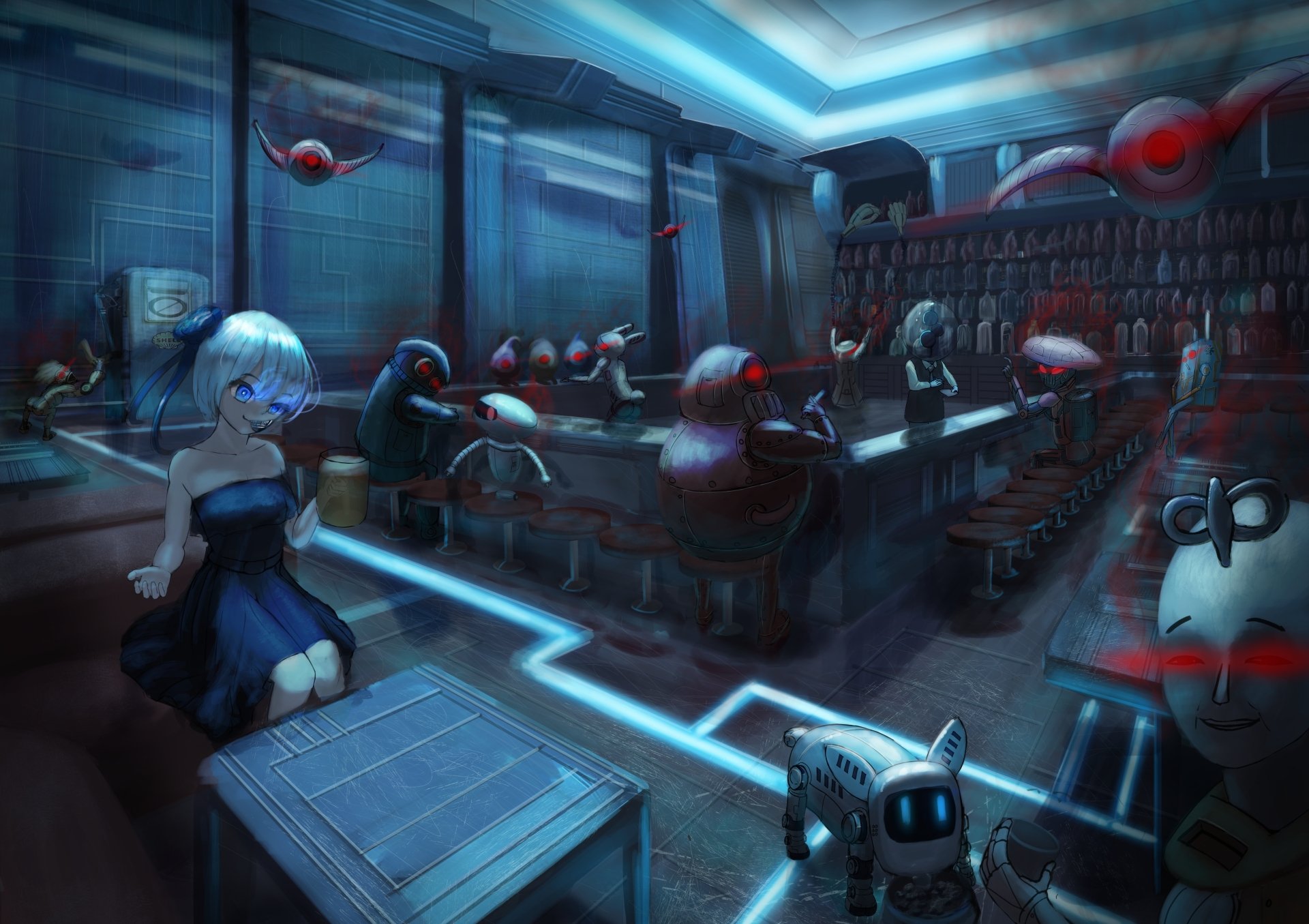 Download Dress Bar Robot Mecha Anime Original 4k Ultra HD Wallpaper by ギギギ