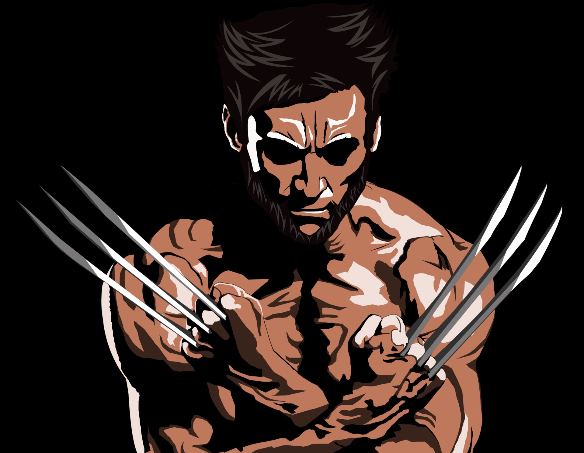 HD PC desktop wallpaper featuring a stylized comic depiction of Wolverine with claws extended against a black background.