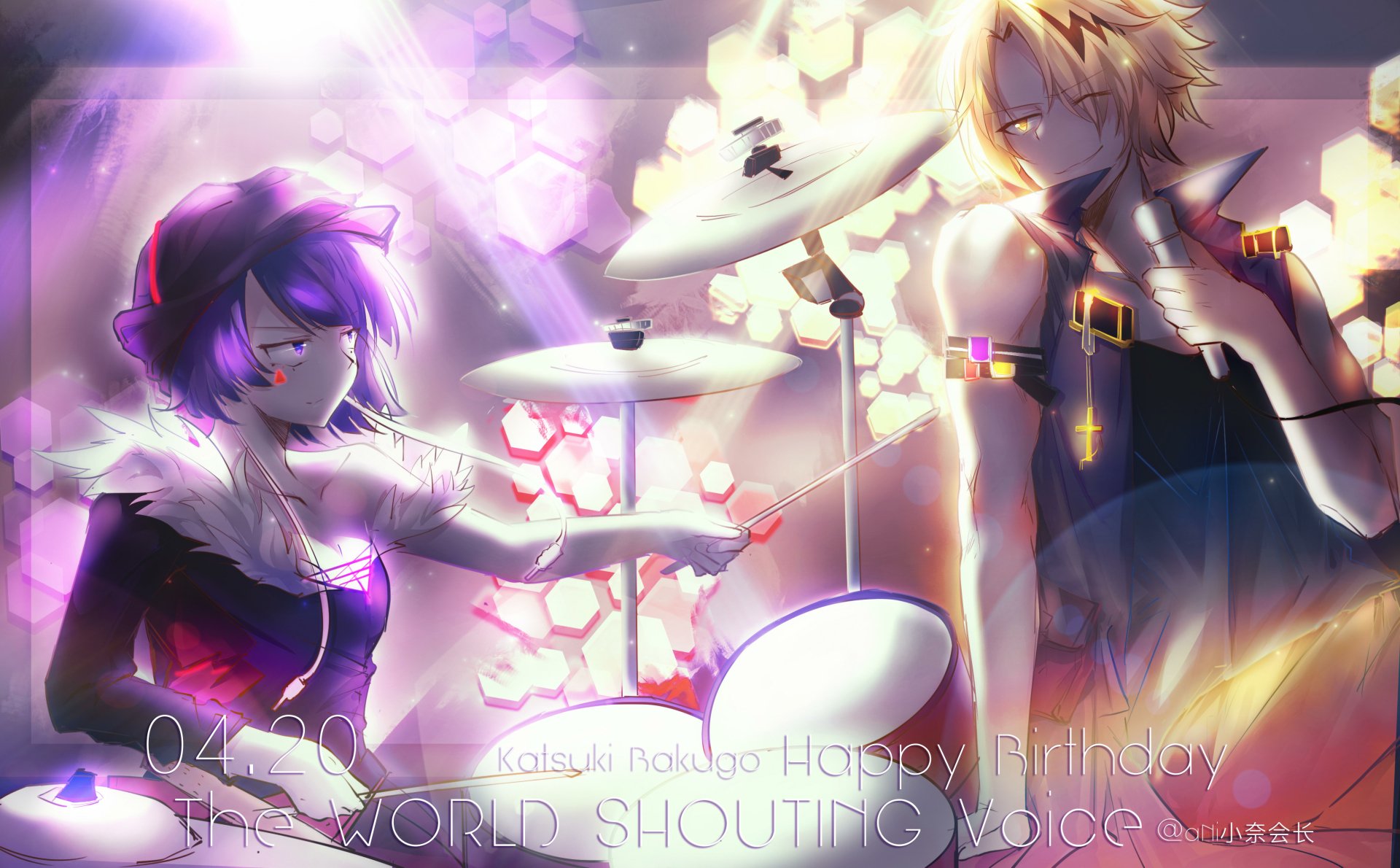 A vibrant 4K Ultra HD My Hero Academia wallpaper featuring Kyōka Jirō playing drums and Denki Kaminari with electric effects in a dynamic anime style.