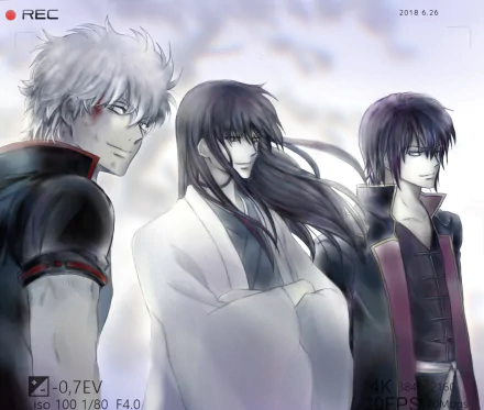 HD PC wallpaper featuring Kotaro Katsura, Shinsuke Takasugi, and Gintoki Sakata from the anime Gintama, depicted with detailed anime-style art and soft lighting.