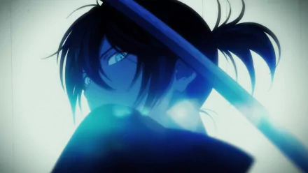 HD desktop wallpaper featuring Yato from the anime Noragami, with intense lighting and a captivating expression, highlighting the character's mystique and strength.