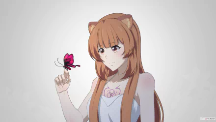 HD PC desktop wallpaper featuring Raphtalia from the anime The Rising of the Shield Hero, depicted with long hair and a butterfly perched on her finger.