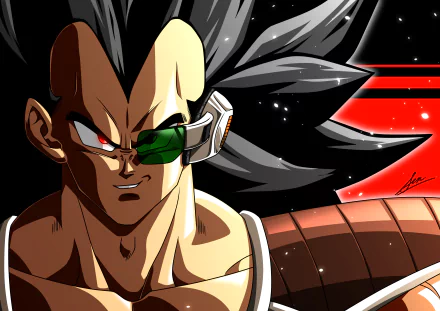 HD Dragon Ball Z Kai wallpaper featuring Raditz with his iconic scouter and armor, rendered in bold anime style against a red and black cosmic background.