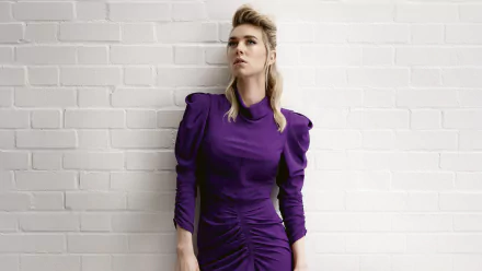 purple dress blue eyes blonde English actress Celebrity Vanessa Kirby HD Desktop Wallpaper | Background Image
