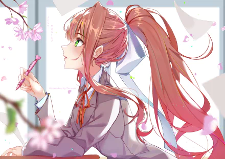 Monika (Doki Doki Literature Club!) video game Doki Doki Literature Club! HD Desktop Wallpaper | Background Image