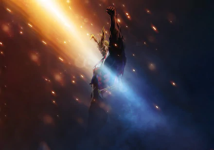 HD desktop wallpaper featuring Toshinori Yagi as All Might from the anime My Hero Academia, with dramatic lighting and a heroic pose.