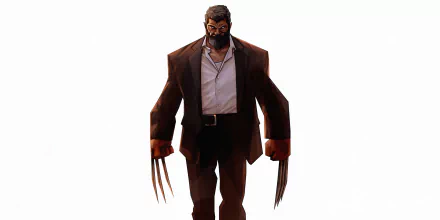 HD desktop wallpaper featuring Logan James Howlett, portrayed by Hugh Jackman as Wolverine from the movie Logan, showcasing a striking, intense pose with extended claws.