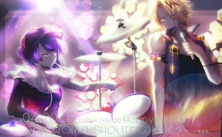 A vibrant 4K Ultra HD My Hero Academia wallpaper featuring Kyōka Jirō playing drums and Denki Kaminari with electric effects in a dynamic anime style.