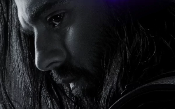 Close-up of Winter Soldier Bucky Barnes in a dark, moody HD desktop wallpaper from Avengers EndGame.