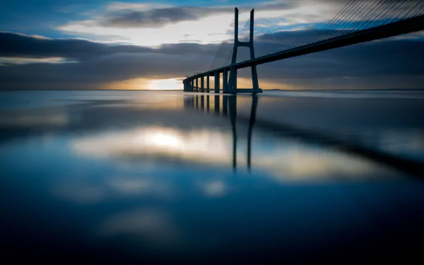 Portugal bridge reflection man made Vasco da Gama Bridge HD Desktop Wallpaper | Background Image