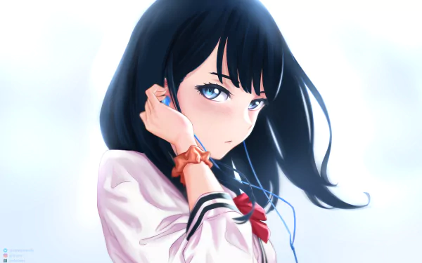 HD PC desktop wallpaper features Rikka Takarada from the anime SSSS.Gridman, showcasing her with flowing dark hair and blue eyes against a bright background.