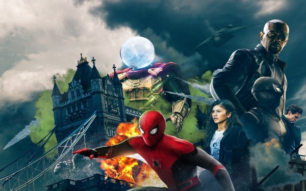 Movie Spider-Man: Far From Home Spider-Man Mysterio Nick Fury Samuel L. Jackson Tom Holland HD Wallpaper | Background Image