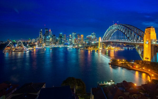 Man Made Sydney Cities Australia Night Light City Bridge Sydney Harbour Bridge HD Wallpaper | Background Image