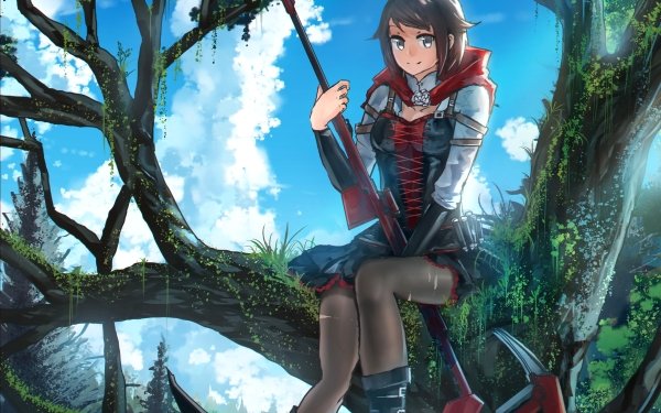 Anime RWBY Ruby Rose Pantyhose Boots Scythe Skirt HD Wallpaper | Background Image