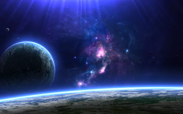 HD Sci-Fi desktop wallpaper and background depicting a space scene with a planet, stars, and a colorful nebula.