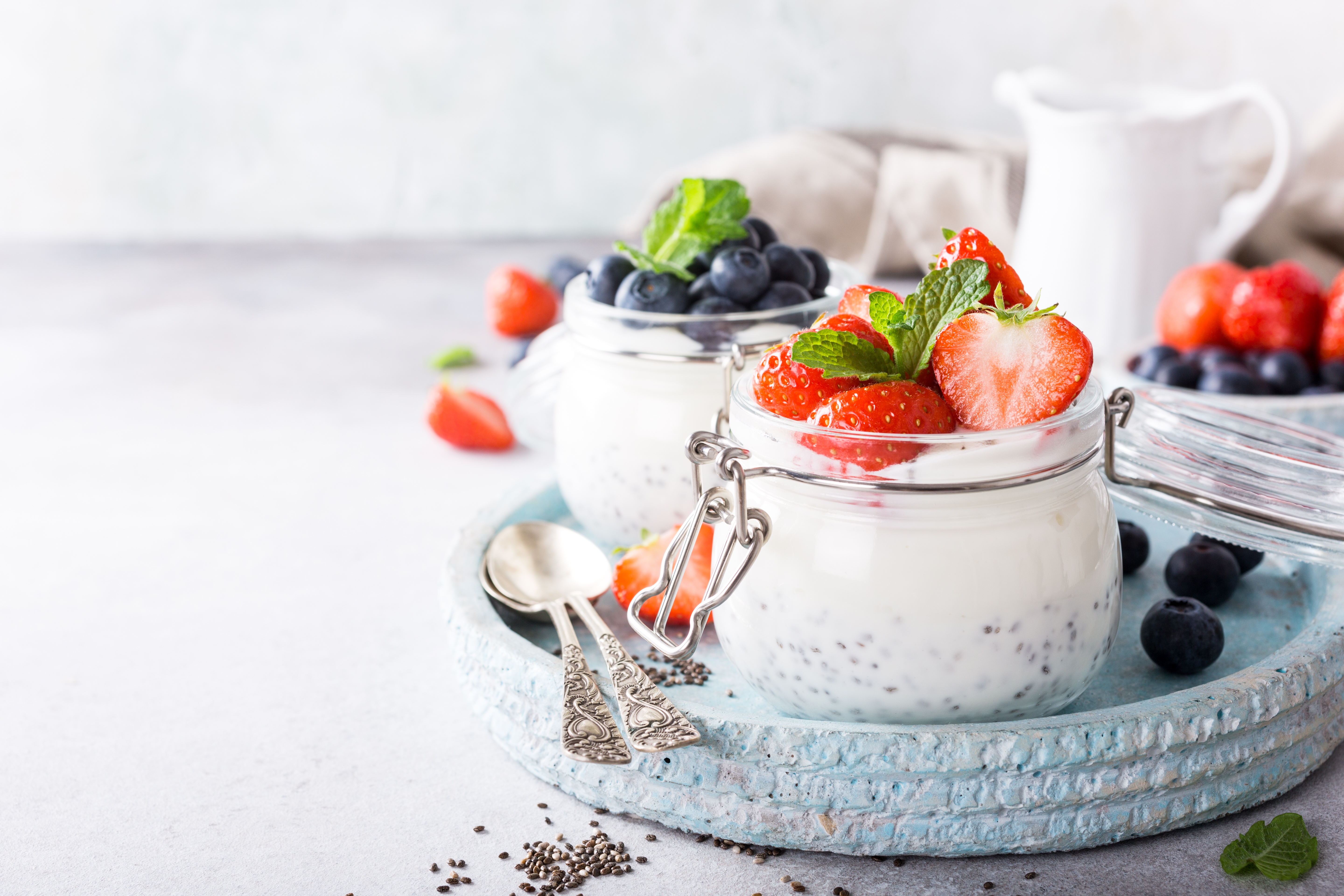 Download Blueberry Strawberry Berry Fruit Still Life Food Yogurt 4k