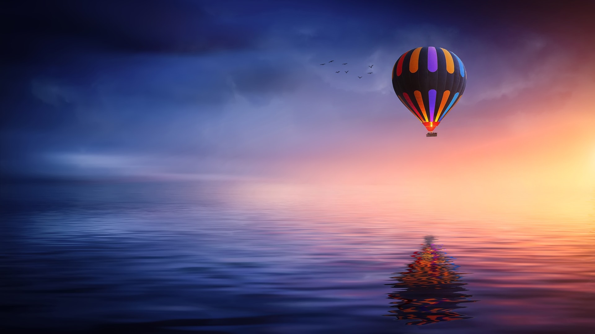Hot Air  Balloon in the Night Sky HD Wallpaper  Background 