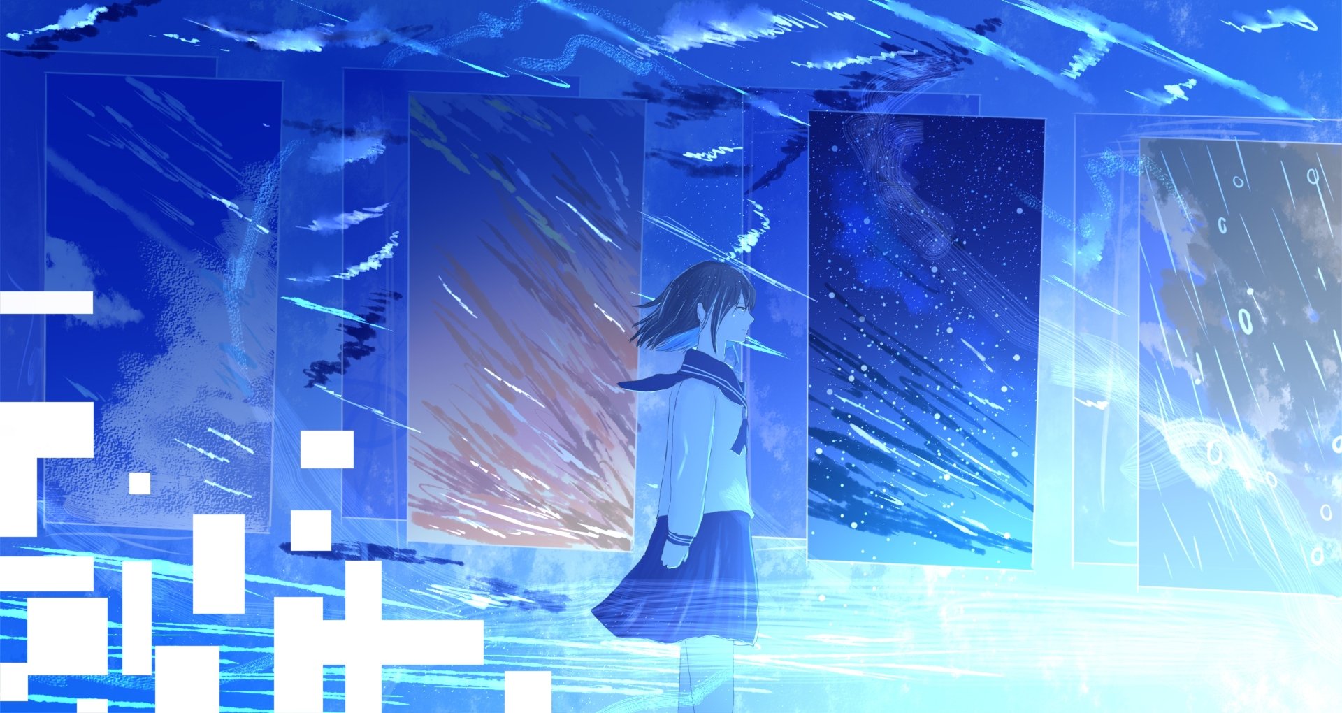 A fantasy-themed HD anime wallpaper depicting an original character in a uniform, surrounded by ethereal light and abstract backgrounds.