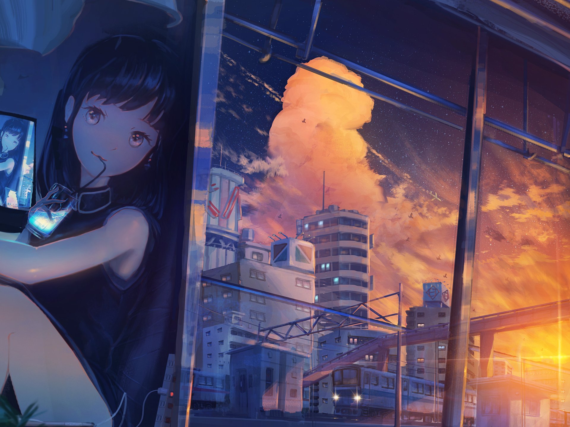 Sunset Cityscape Anime HD Wallpaper by ナコモ