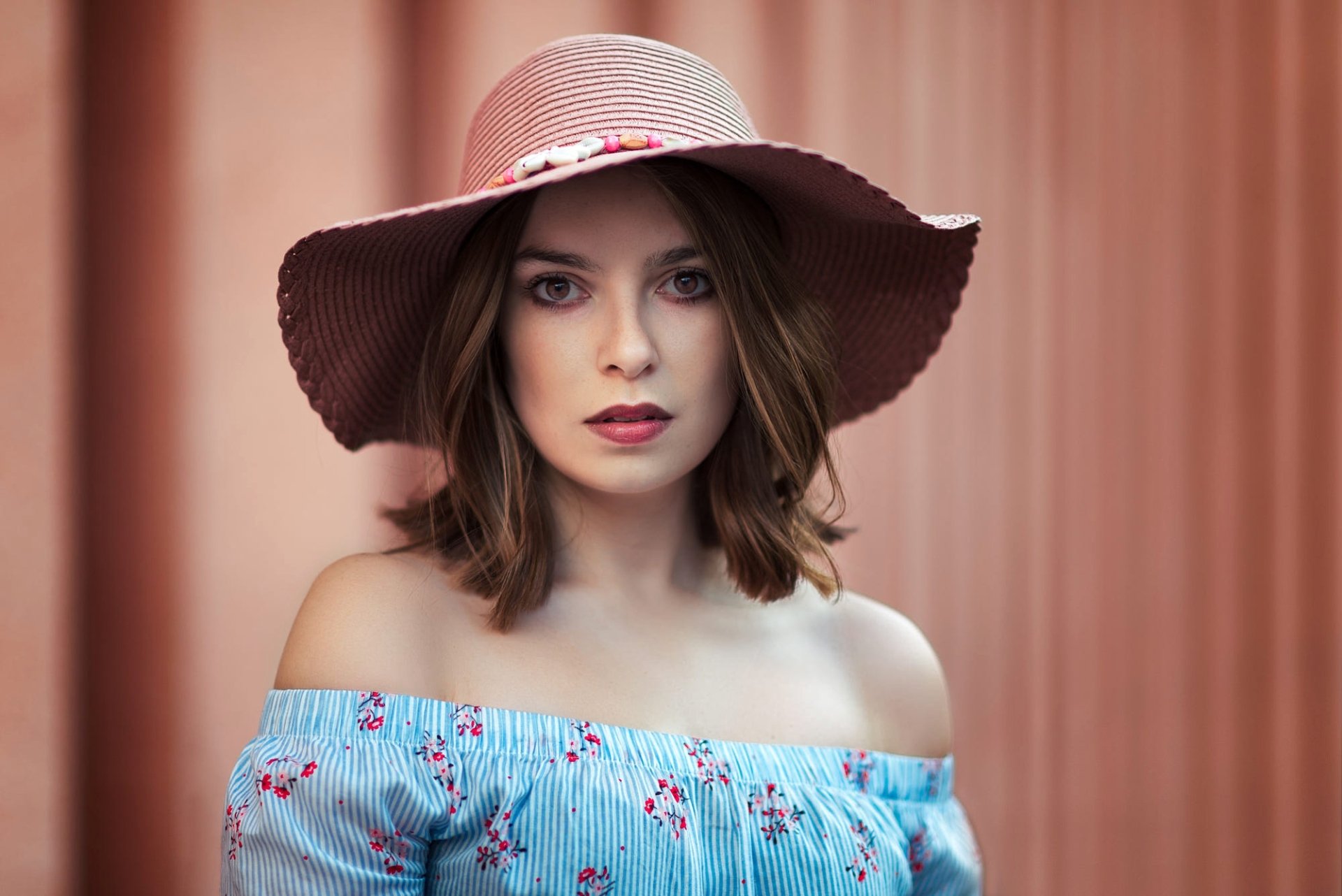 Download Face Lipstick Brunette Hat Woman Model HD Wallpaper by Michel Keppens