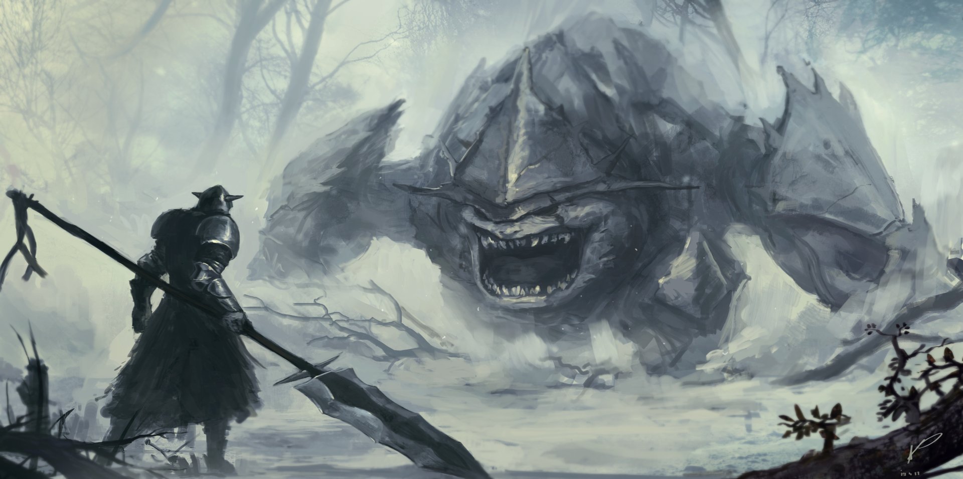 Download Monster Fantasy Warrior Fantasy Warrior Boss Fight HD Wallpaper by Alan Brodecki