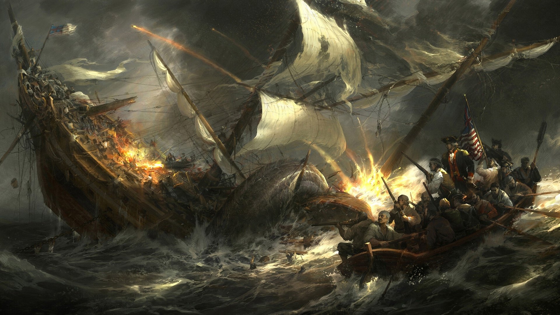 Download Ship Fantasy Sea Monster Sea War HD Wallpaper