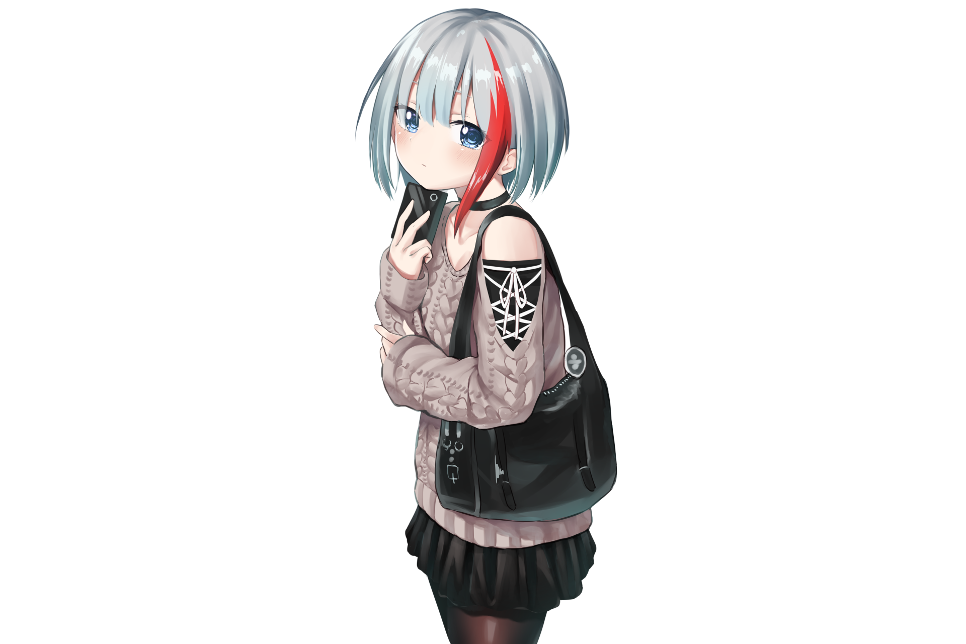HD PC desktop wallpaper featuring Admiral Graf Spee from Azur Lane in anime style, showcasing her silver hair with red highlights and casual outfit.