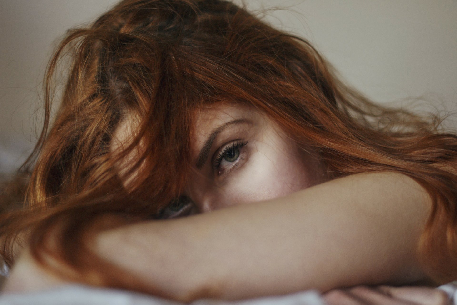 Download Stare Redhead Face Woman Model HD Wallpaper by Enrico Cavallarin