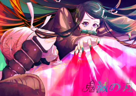 4K Ultra HD anime wallpaper featuring Nezuko Kamado from Demon Slayer: Kimetsu no Yaiba in a dynamic, colorful action pose.