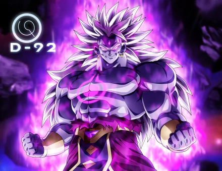 HD PC desktop wallpaper featuring Broly from Dragon Ball Super: Broly, depicted in vibrant purple hues with intense energy, showcasing the anime character's powerful form.