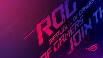 Asus ROG 4K Ultra HD PC desktop wallpaper: neon magenta-blue Republic of Gamers logo with technology-inspired circuitry and glowing accents.