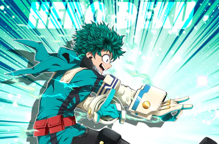 Izuku Midoriya (My Hero Academia) unleashing a green energy punch in dynamic anime action — 2K Quad HD PC desktop wallpaper background.