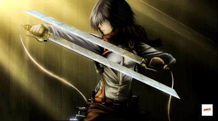 Mikasa Ackerman from Attack on Titan wields dual swords in a dynamic pose, rendered in detailed 4K Ultra HD anime style for a PC desktop wallpaper.