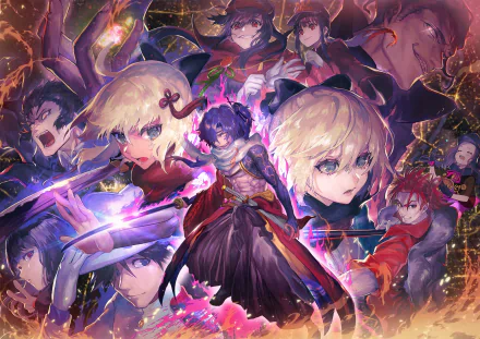 Vibrant anime artwork from Fate/Grand Order, featuring dynamic characters and magical elements, serves as an engaging HD desktop wallpaper.