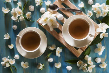 still life white flower flower Jasmine cup food tea HD Desktop Wallpaper | Background Image