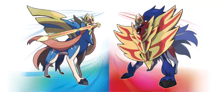 An 8K Ultra HD wallpaper featuring Zacian and Zamazenta from Pokémon Sword and Shield, showcasing the iconic legendary Pokémon in dynamic poses.
