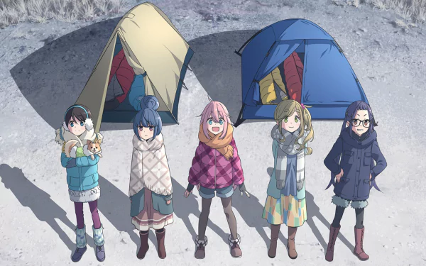 Chiaki Oogaki Ena Saitou Aoi Inuyama Nadeshiko Kagamihara Rin Shima Anime Laid-Back Camp HD Desktop Wallpaper | Background Image