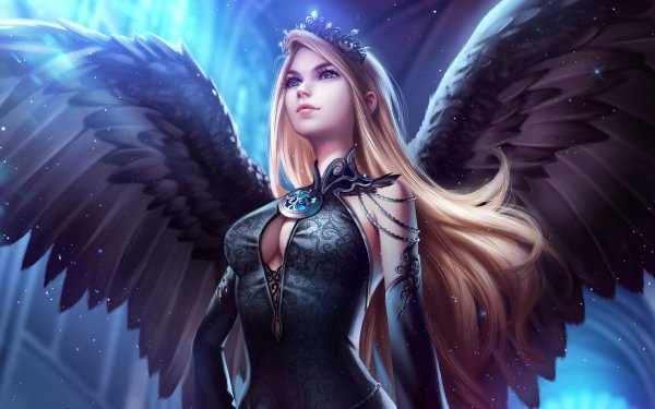 Video Game Legend Of The Cryptids Angel Long Hair Blonde Blue Eyes Wings Tiara HD Wallpaper | Background Image