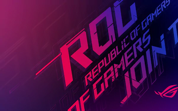 Asus ROG 4K Ultra HD PC desktop wallpaper: neon magenta-blue Republic of Gamers logo with technology-inspired circuitry and glowing accents.