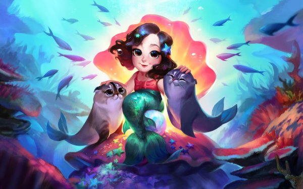 Fantasy Mermaid Underwater Fish Seal HD Wallpaper | Background Image