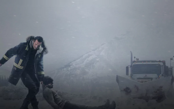 HD wallpaper from Cold Pursuit featuring Liam Neeson in a snowy scene with a snowplow in the background.