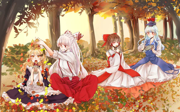 Fujiwara no Mokou Reimu Hakurei Keine Kamishirasawa Marisa Kirisame Anime Touhou HD Desktop Wallpaper | Background Image