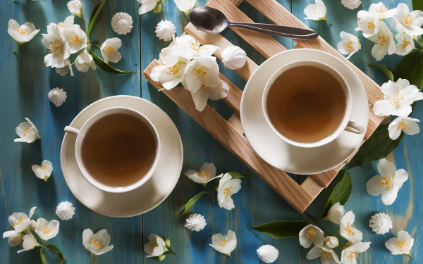still life white flower flower Jasmine cup food tea HD Desktop Wallpaper | Background Image