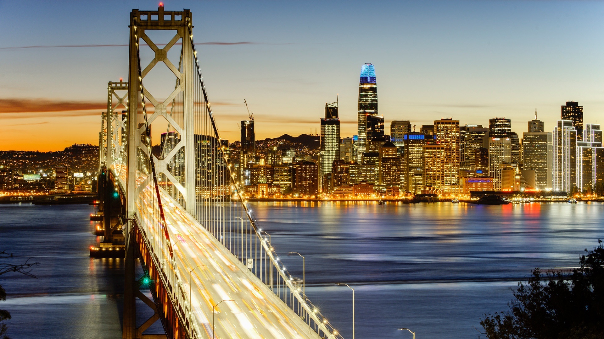 Download San Francisco Bridge Light Man Made Bay Bridge Hd Wallpaper