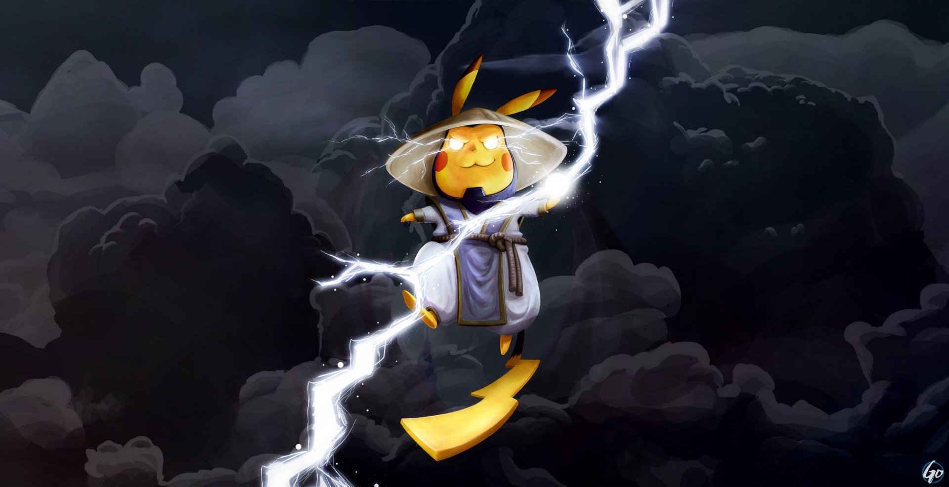 Download Pokemon Pikachu Raiden (Mortal Kombat) Mortal Kombat Lightning Cloud Video Game Crossover HD Wallpaper by Thiago Gualtieri