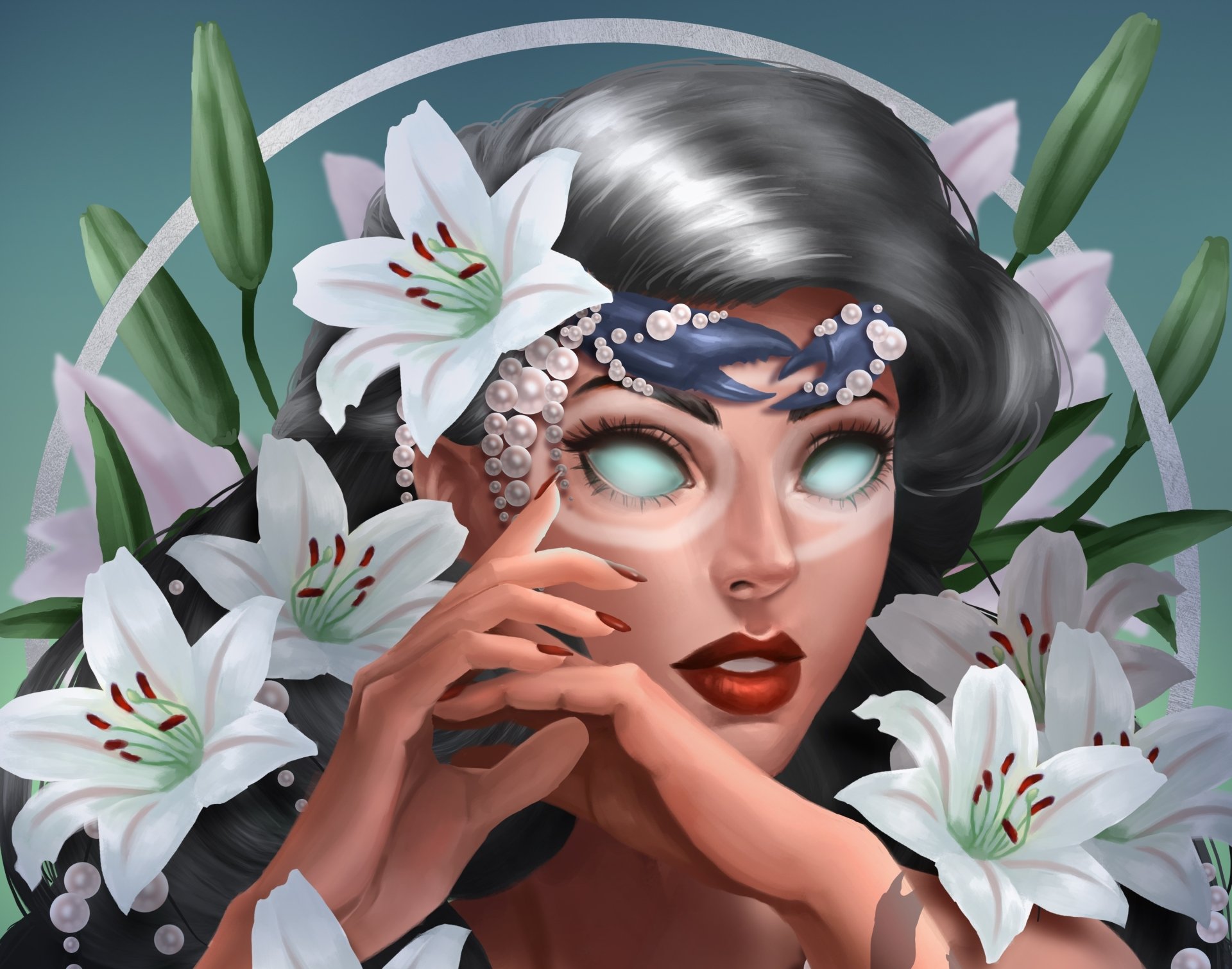 Download Grey Hair Lipstick Face Flower Fantasy Woman HD Wallpaper by ataraxicare