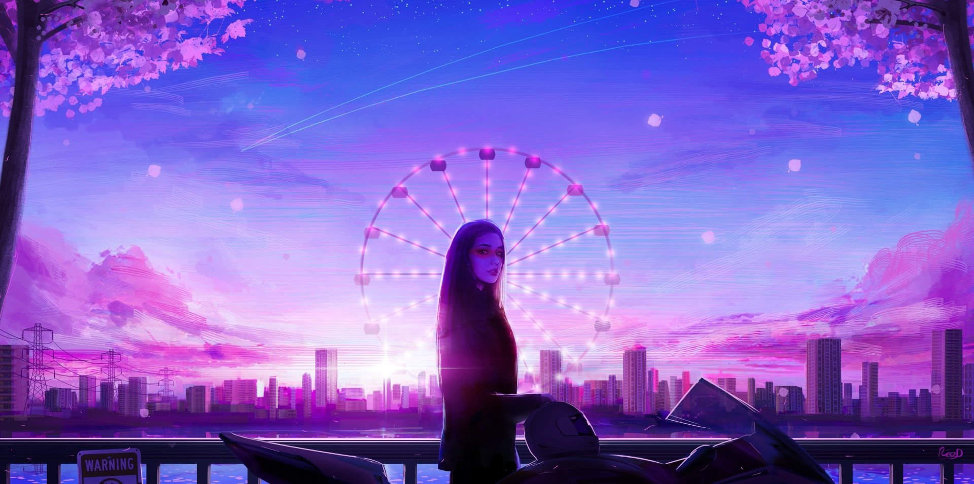 4K Ultra HD Anime Original: Neon City Sakura Nights Wallpaper by Rico ...